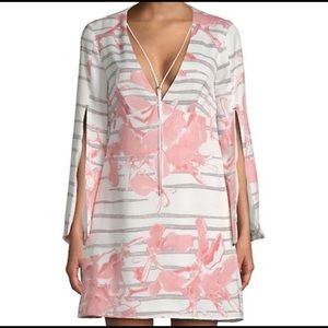 Halston Heritage Pink Floral Gray Stripe Dress S 4